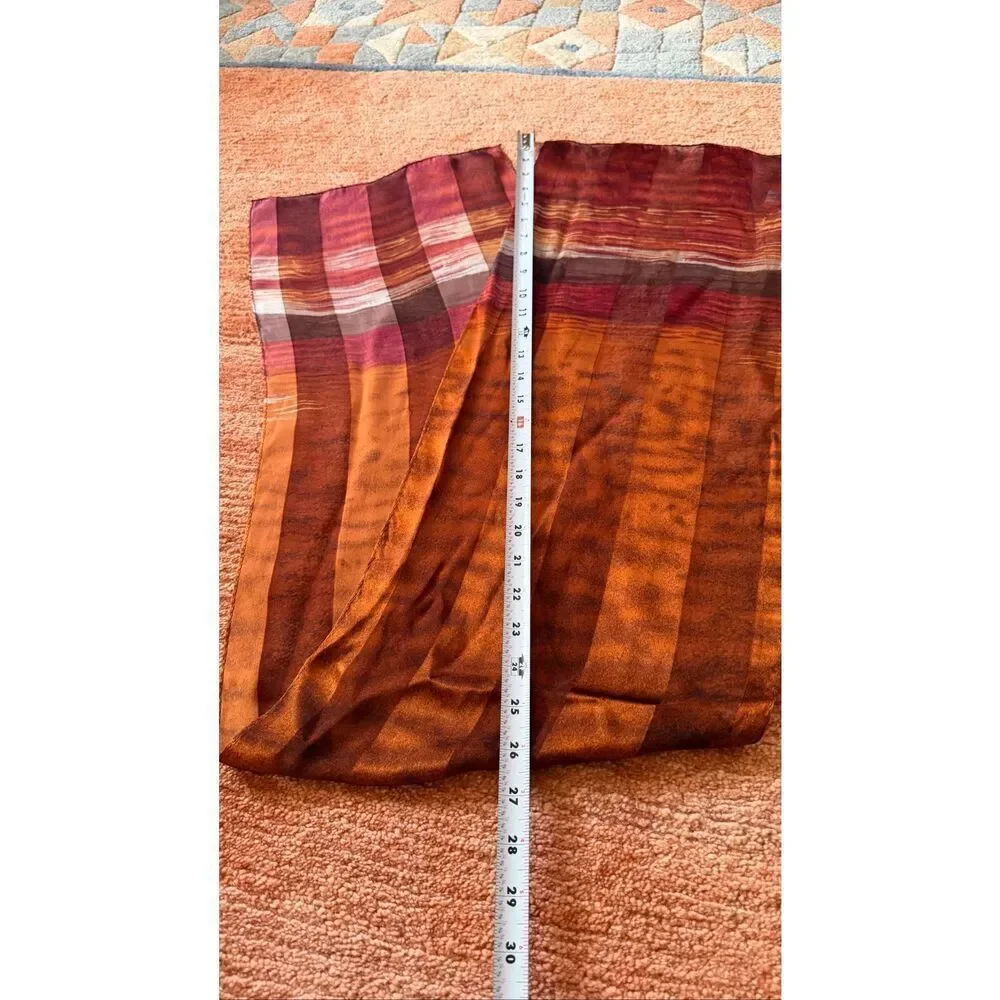 Jacqueline Ferrar 100% Silk Scarf Sheer Striped Brown Burgundy/Brown Wrap